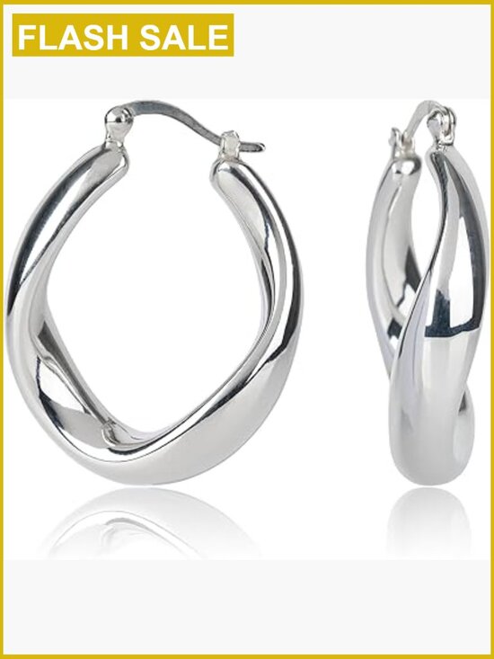 Chunky Hoop Earrings Sterling Silver Lightweight Hypoallergenic Click Top main image 0